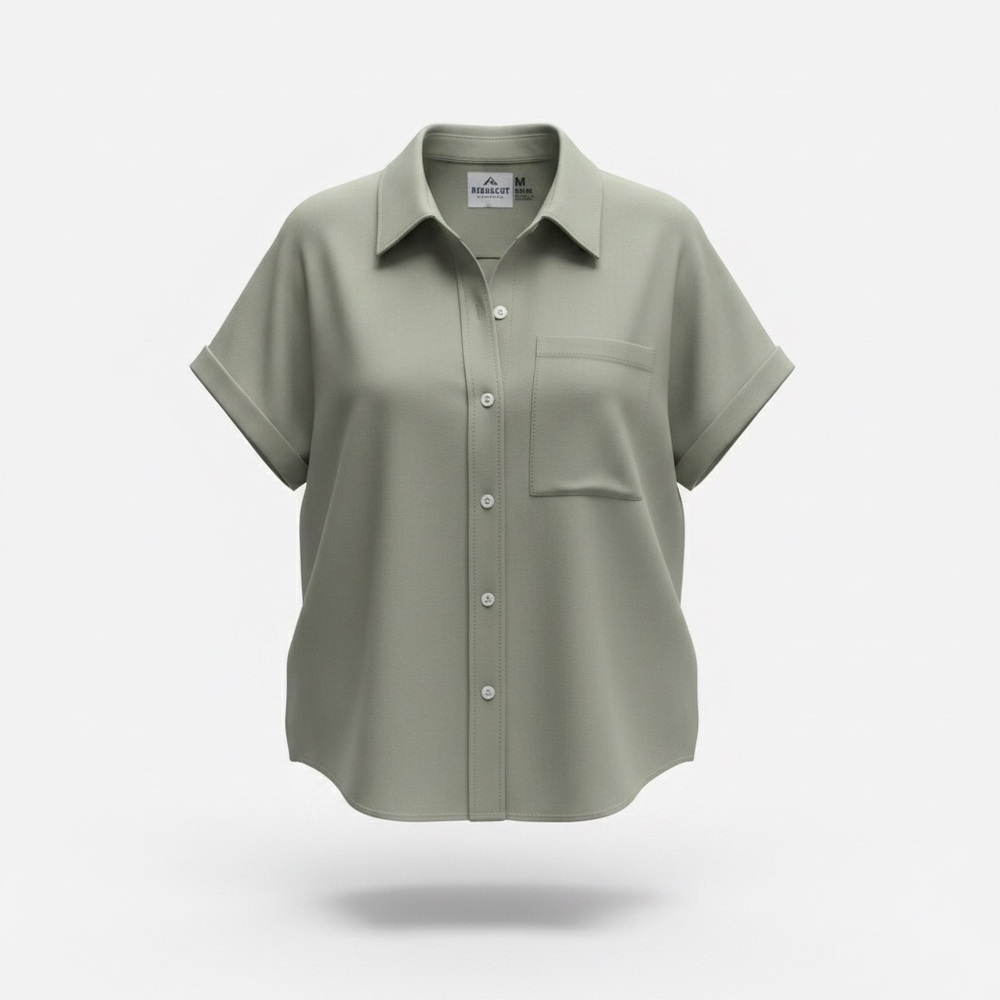Relaxed Short-Sleeve Button-Up Blouse - Sage
